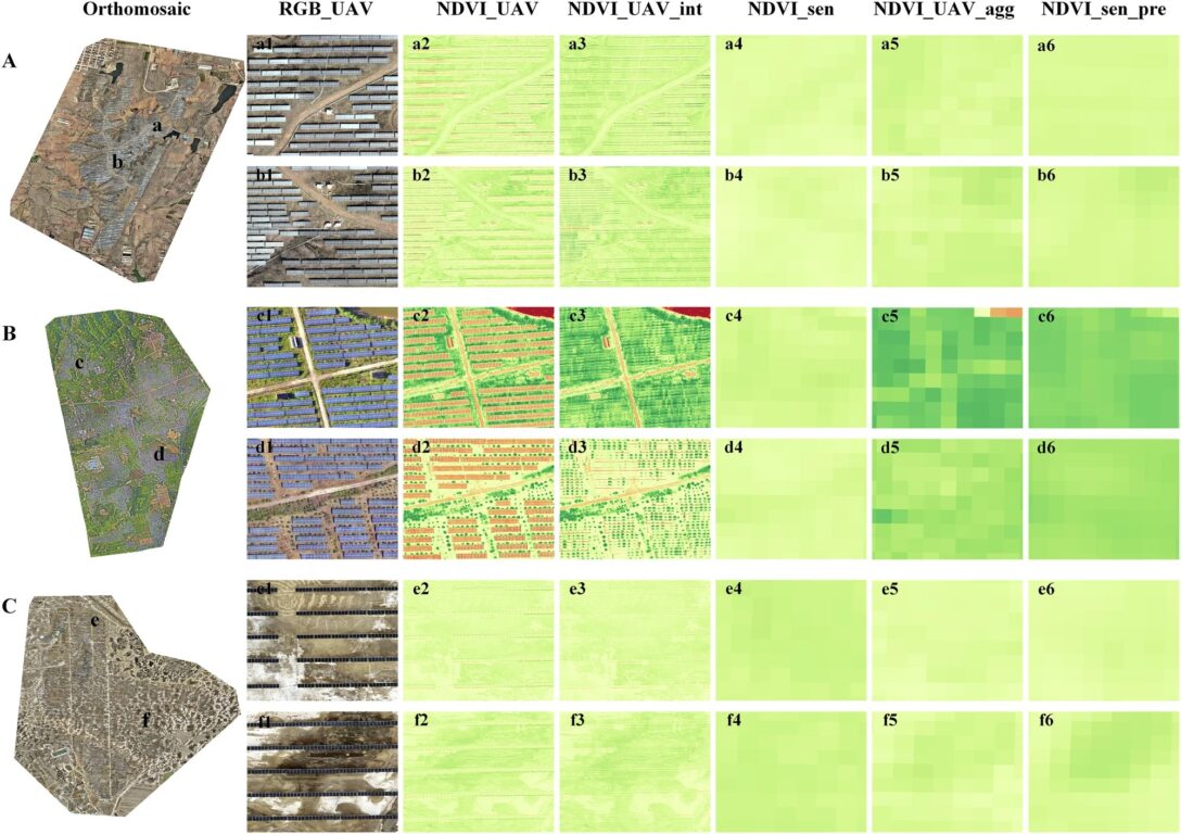 Campioni di diversi risultati NDVI di tre diversi impianti fotovoltaici.
