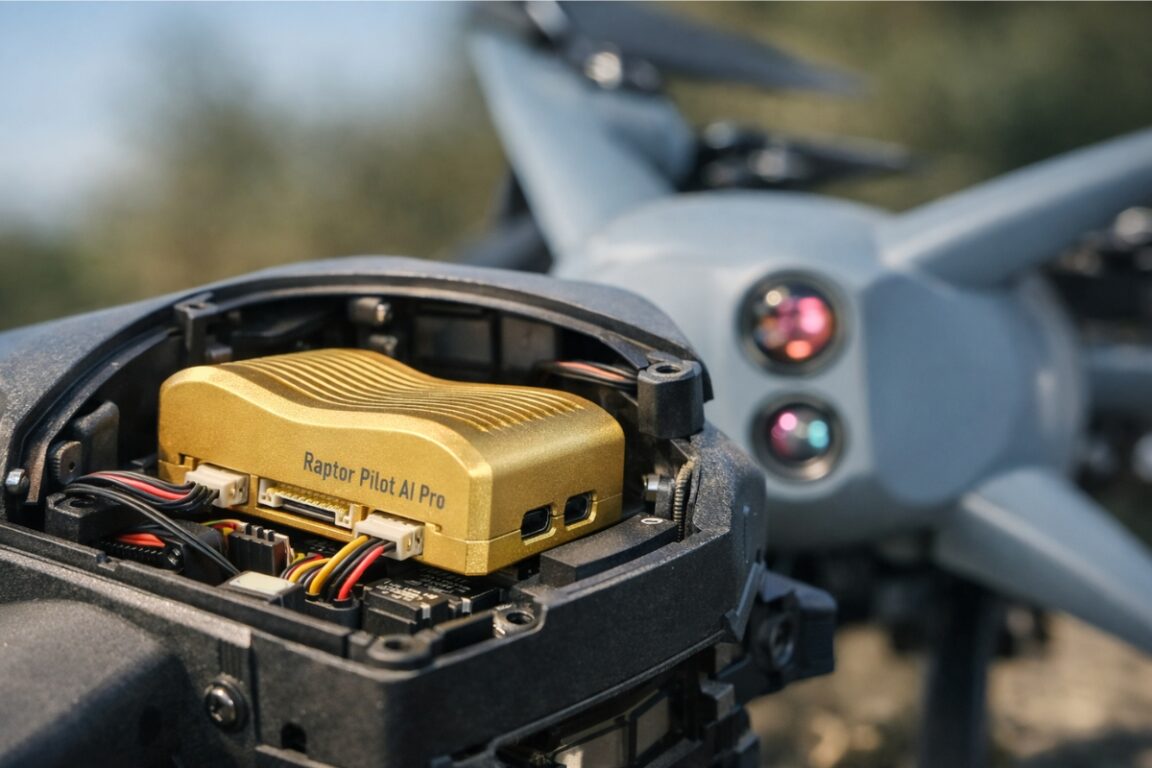 Modulo da 100 grammi per droni: CPU quad‑core 2,4 GHz e pipeline video fino a 1080p/30 fps per tracking su visione.