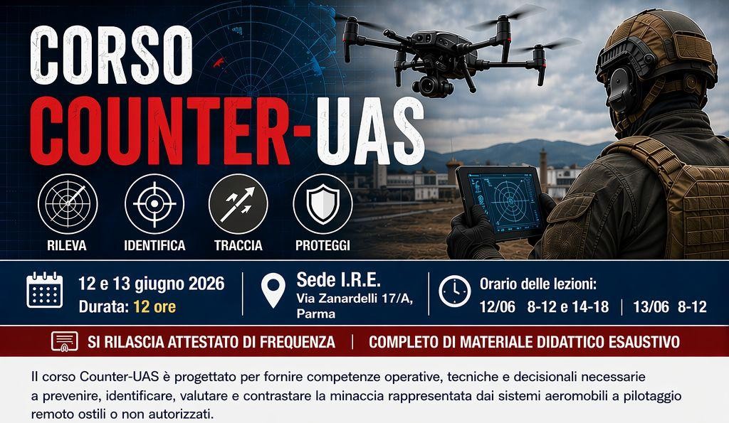1. A Parma a giugno un corso Counter-UAS: la formazione anti-drone diventa essenziale.