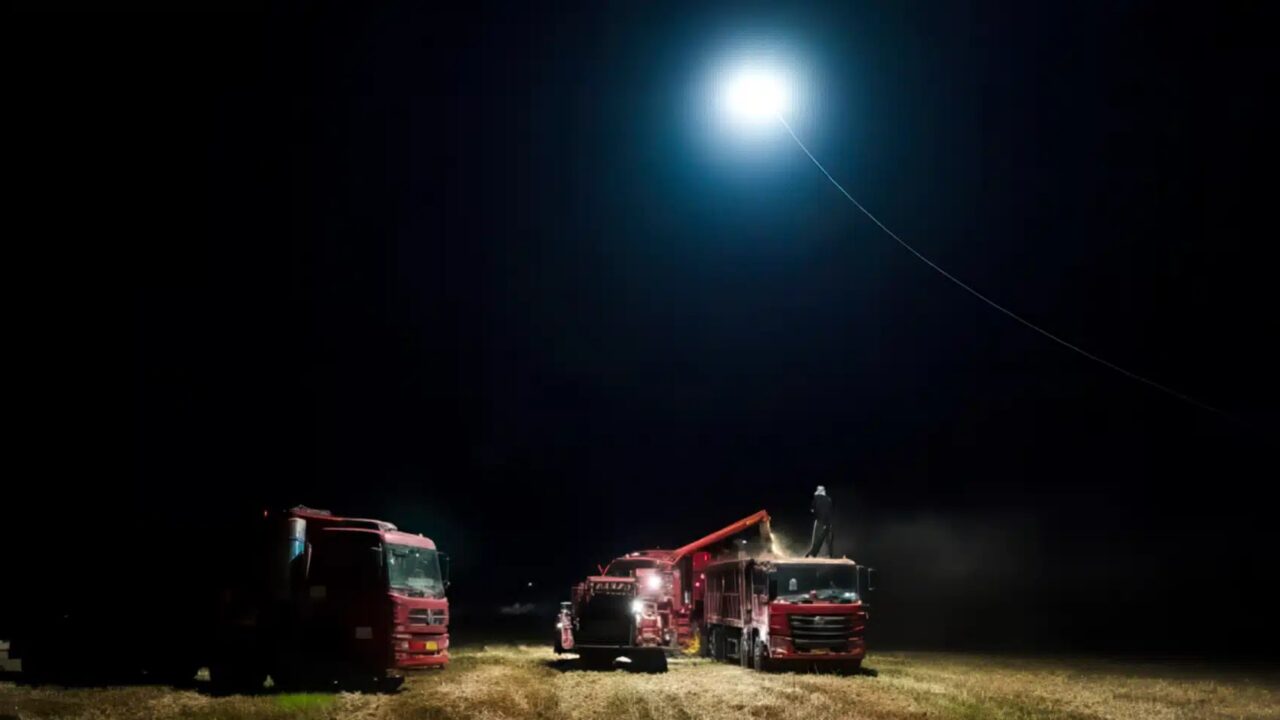 L'impiego di droni cablati per agricoltura a Hefei assicura un'illuminazione zenitale per la mietitura notturna. Analisi tecnica e procedure.