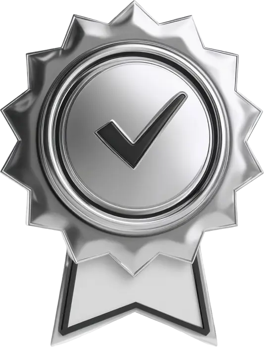 Un Nastro Premio Metallico Con Una Spunta Prominente All Interno Di Un Emblema Circolare Che Simboleggia Approvazione E Successo